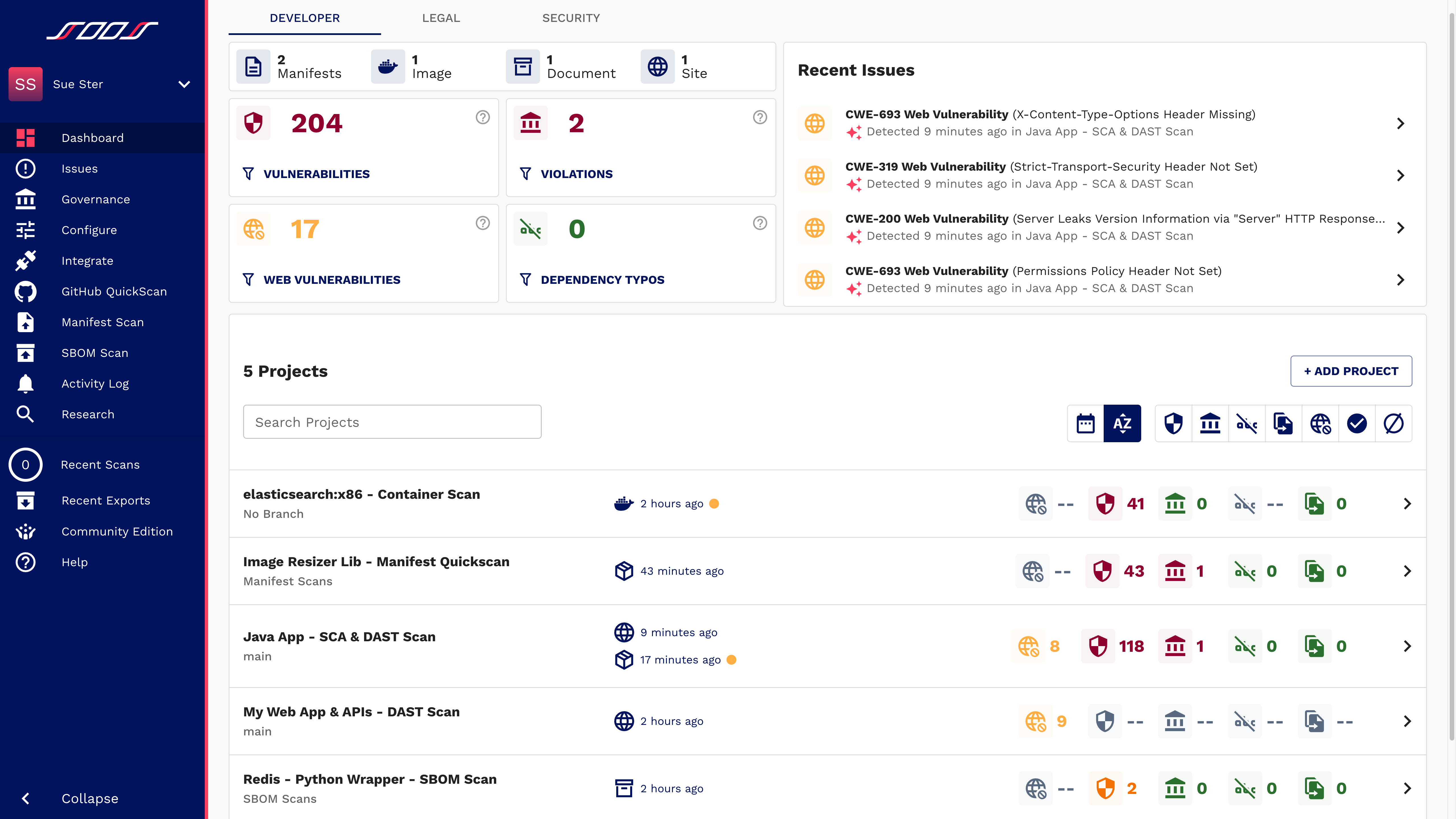 Unified Software Security Dashboard