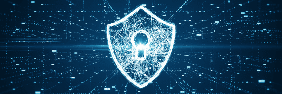 A futuristic web with a shield shape and a key hole in the center